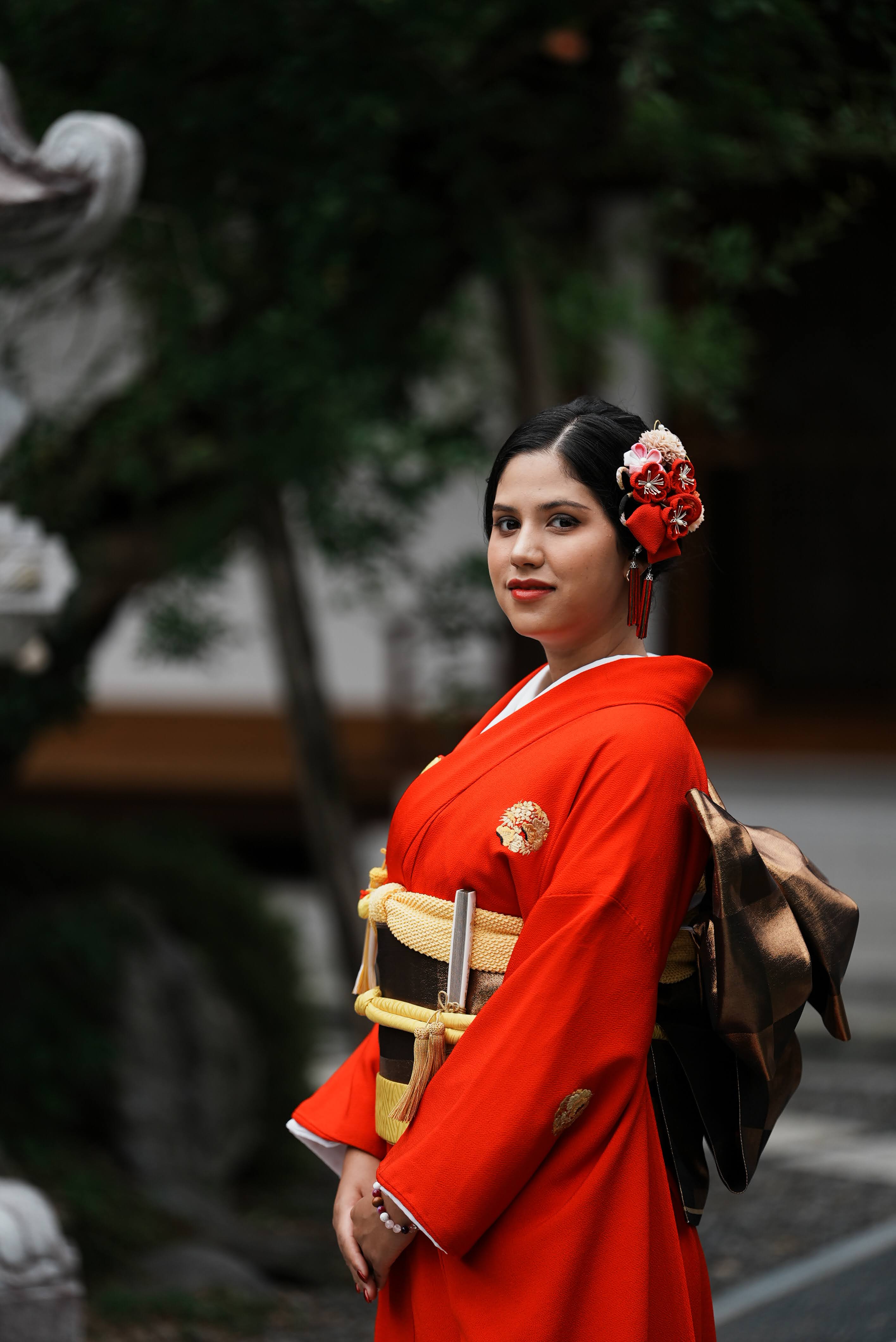 Bride in traditional Japanese wedding kimono portrait