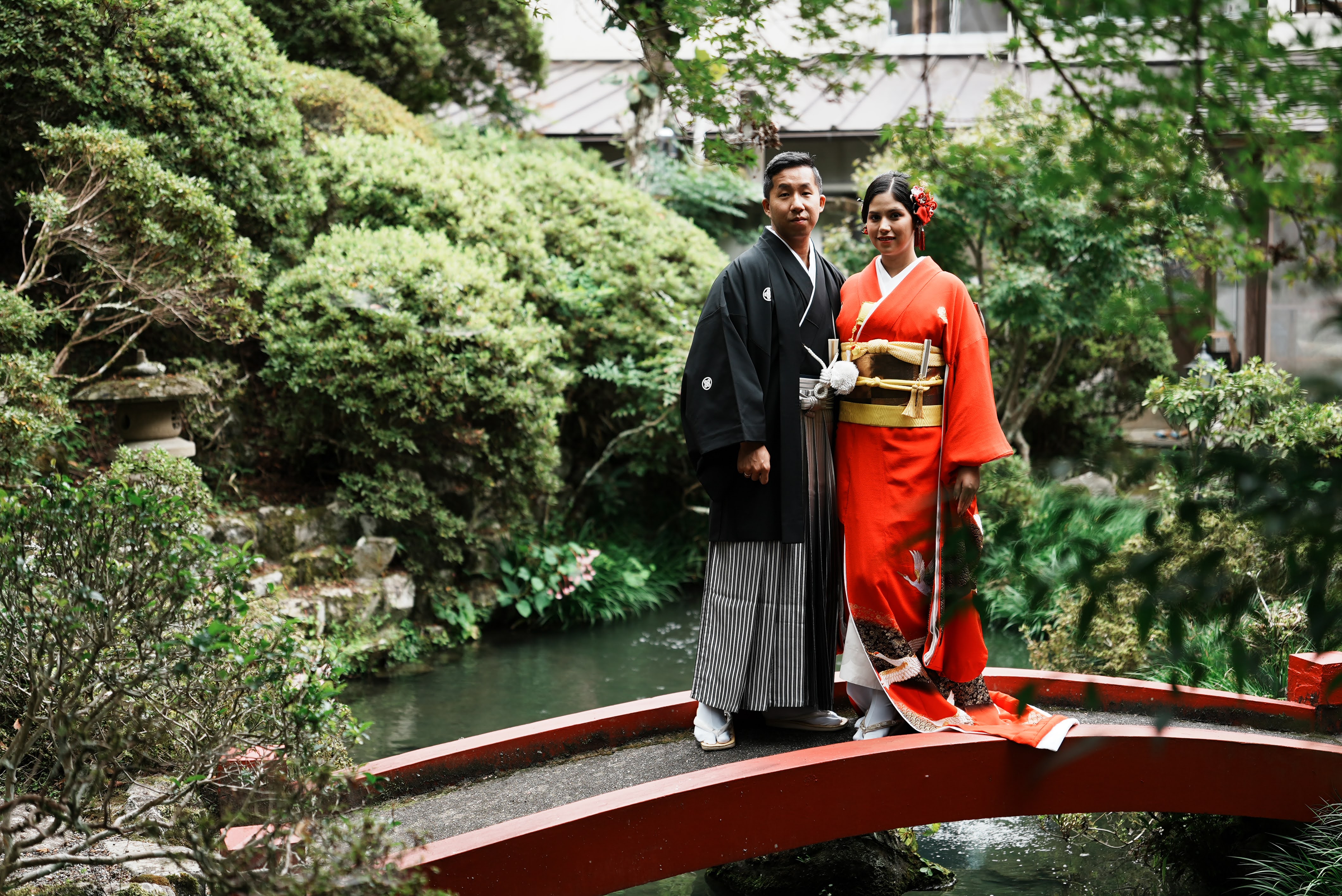 Professional wedding photography at Japanese temple garden